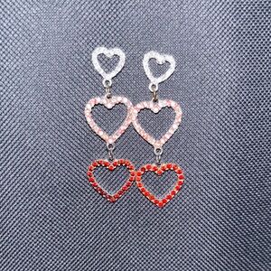 Heart Drop Earrings with Red and Pink Accents